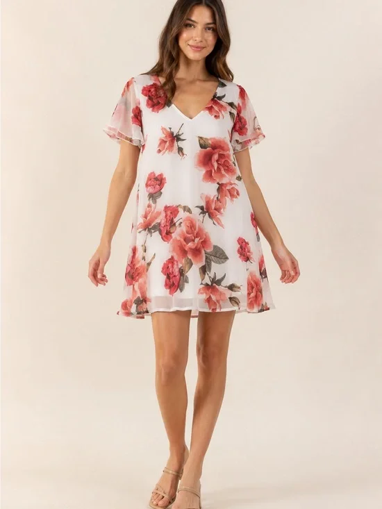 Show Me Your MuMu Kylie Dress with Coral Floral Print White Size S
