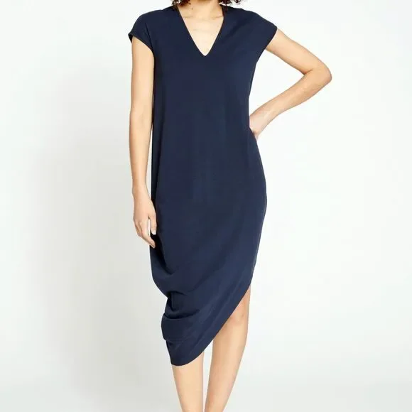 Universal Standard Iconic Geneva V-Neck Dress Size XS (10-12) Navy Pima Cotton
