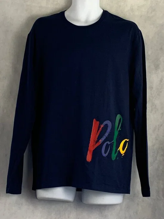 Polo Ralph Lauren Men's Long-Sleeve Cotton Blend Lounge Pajama Top, Blue, Medium