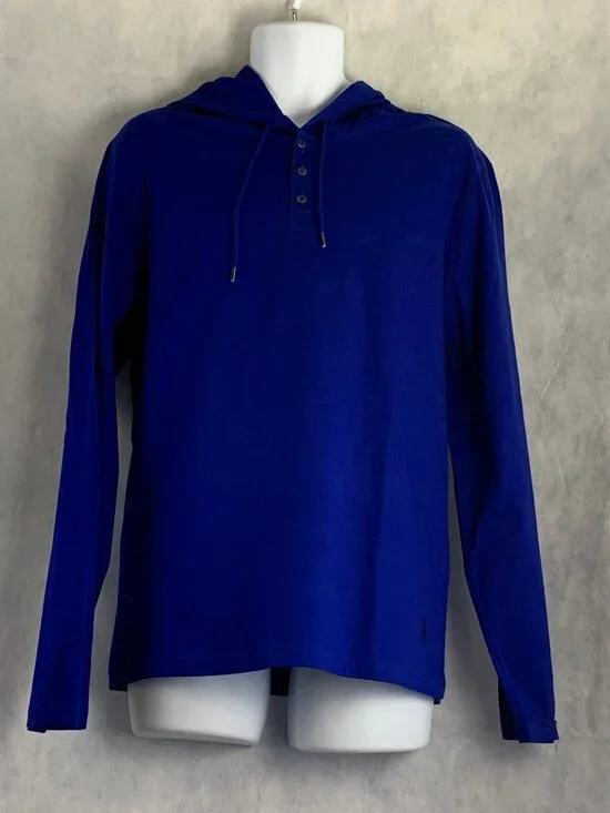 Polo Ralph Lauren Men's Long-Sleeve Cotton Lounge Pajama Hoodie, Blue, Small