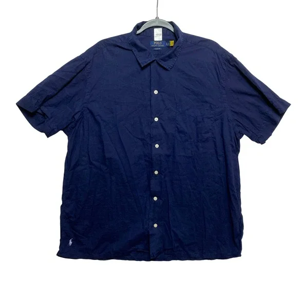Polo Ralph Lauren Shirt Mens XL Navy Blue Short Sleeve Classic Fit Button-Down