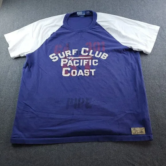 Vtg Polo Ralph Lauren TShirt Men XL TG Surf Club Pacific Coast Blue Stencil Navy
