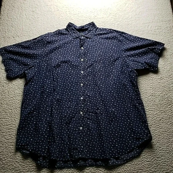 Polo Ralph Lauren Shirt Mens Big 2X Blue Nautical Flag Seersucker Button-Up
