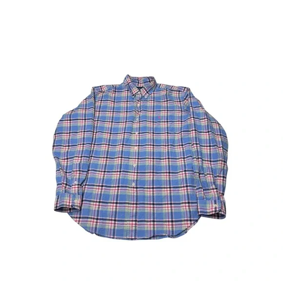Ralph Lauren Mens XL Classic‎ Fit Plaid Button Down Shirt Blue Pink Multi Color
