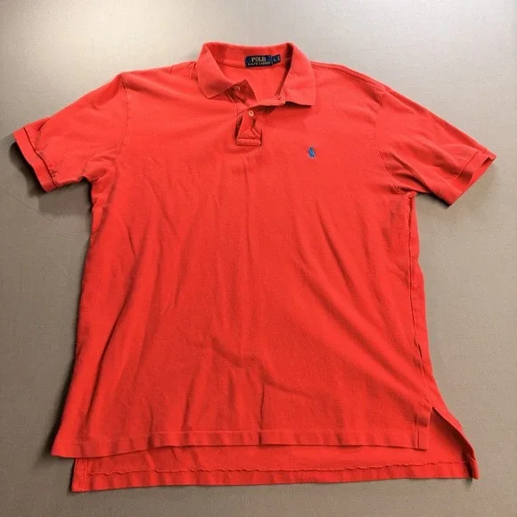 Polo Ralph Lauren Mens Polo Shirt Size L Red w Blue Pony Short Sleeve