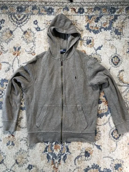 Polo Ralph Lauren Hoodie Sweatshirt Mens Large Gray Full Zip Fleece Pony Logo