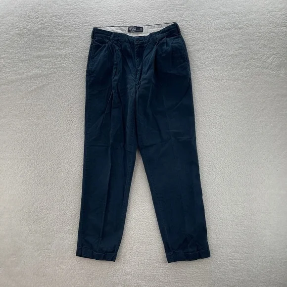 Vintage Polo Ralph Lauren Pants Mens 33x33* Blue Pleated Chino Preppy Luxury