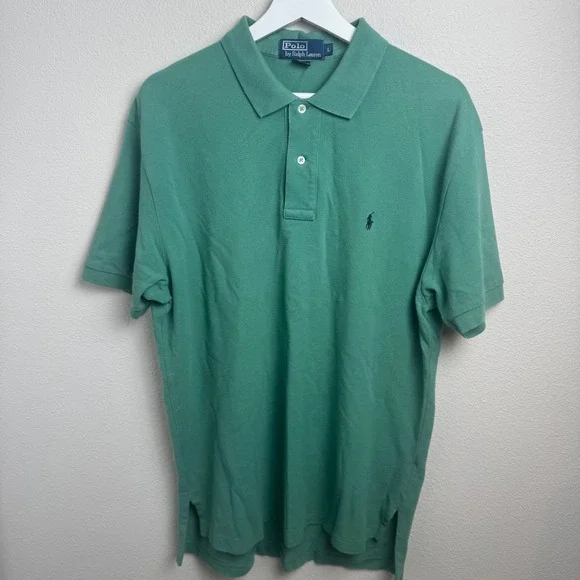 Polo Ralph Lauren Classic Fit Polo Shirt Large Green Pique Cotton Pony Logo