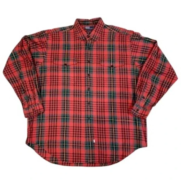 Polo Ralph Lauren Mens XXL Red Plaid Cotton Wool Blend Button Down Flannel Shirt