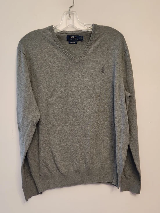 Polo by Ralph Lauren Men's V-Neck Pima Cotton Long Sleeve Sweater - Gray Size L