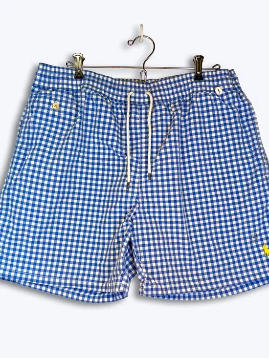 Polo Ralph Lauren Swim Trunks Mens XL Blue White Gingham Checkered Board Shorts