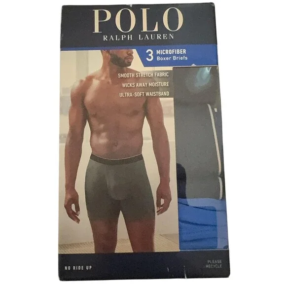 Polo Ralph Lauren Microfiber Boxer Brief Mens Small Blue 3 Pack Stretch Tagless