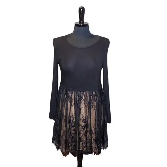 Bailey/44 Anthropologie Mini Dress Black Lace Witchy Whimsygoth Goth S