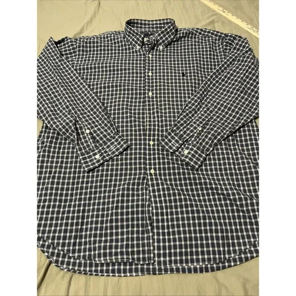 Polo Ralph Lauren Men's Shirt Blue Plaid XL Long Sleeve Button Front Classic Fit