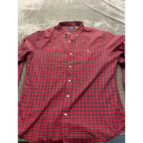 Polo Ralph Lauren Mens Slim Fit Plaid Button Down‎ Shirt Red Navy XL 4694