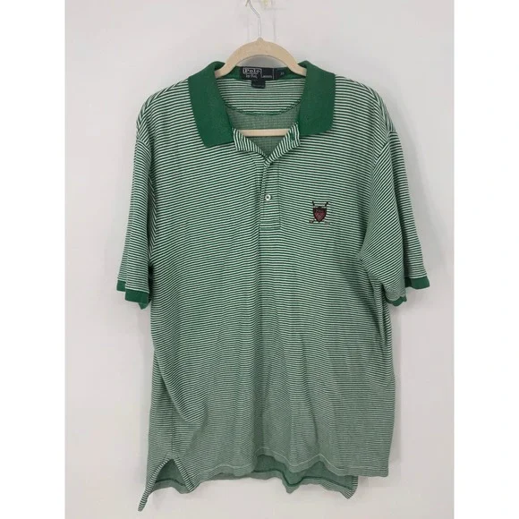 Polo Ralph Lauren Polo Shirt Mens XL Green Striped Golf Crest Cotton S/S Preppy