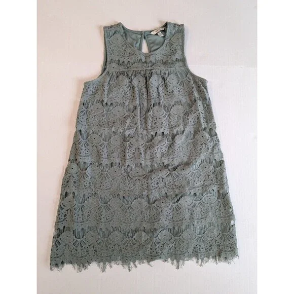Speechless A-Line Dress Size Small Sage Floral Pattern Lace over Knit Lining