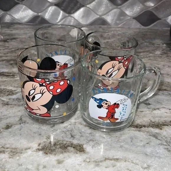 Disney Mickey / Minnie Mouse / Fantasia Glass Mugs 4 pieces