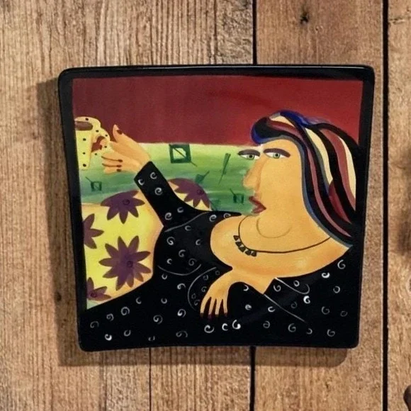 Naylor Designs Hand Painted Decorative Plate, Vtg Coffee Lady Design, Wall Art