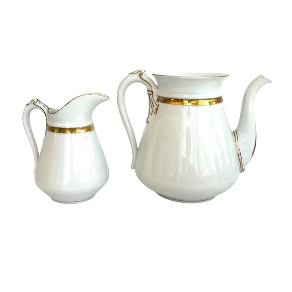 Antique CFH GDM Limoges France White Gold Porcelain Wedding Ring Teapot Creamer