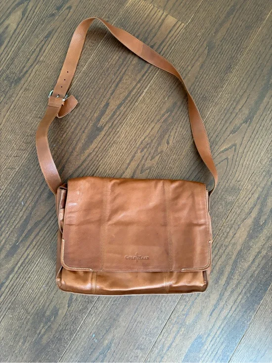 Cole Haan Brown Leather Messenger Bag with Adjustable Strap