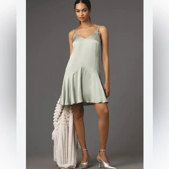 Corey Lynn Calter mint‎ green satin slip Elegant Slip Dress Sz M