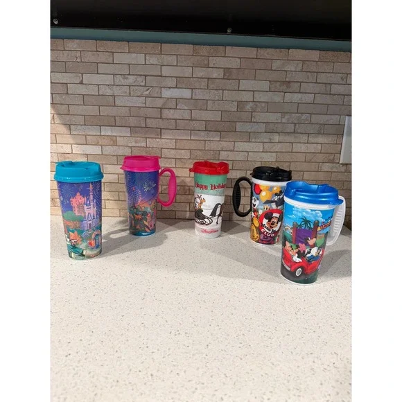 Walt Disney World Refillable Resort Travel Mug Cup Set 5 Mickey Parks