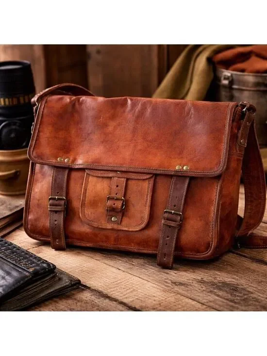 Unbranded Leather Messenger Bag | Rugged Heritage Satchel | Buckle Strap