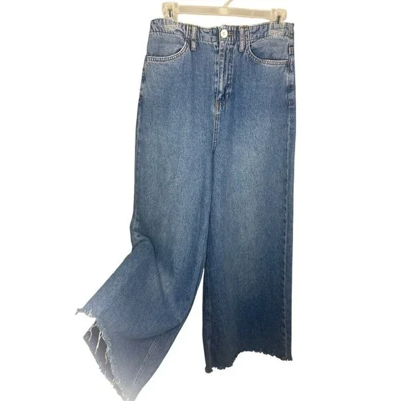 Free People Wide Leg Jeans Raw Hem Ladies Size 8 High Waist