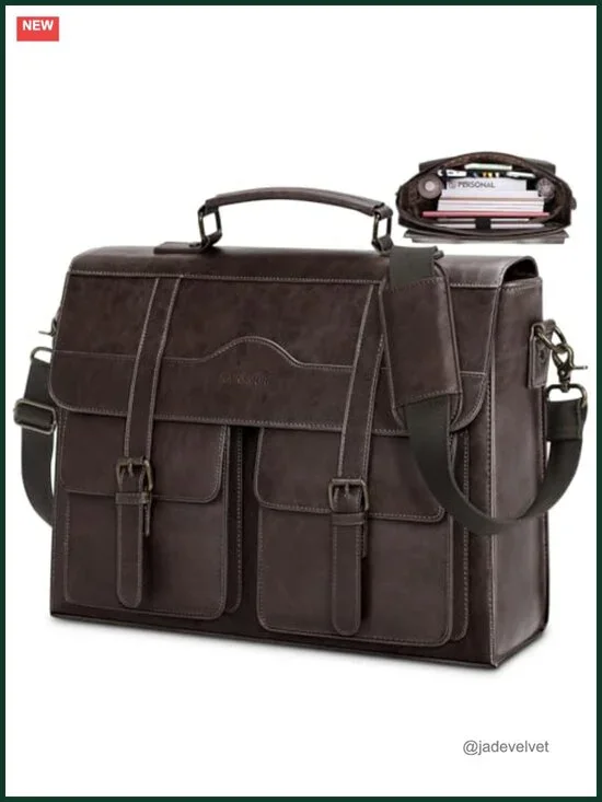 Vintage Style PU Leather Laptop Messenger Bag for Men, Fits 17 Inch Computer,