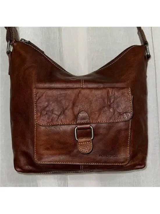 Rare Jack Georges Medium Brown Genuine Leather Vintage Messenger Crossbody Bag