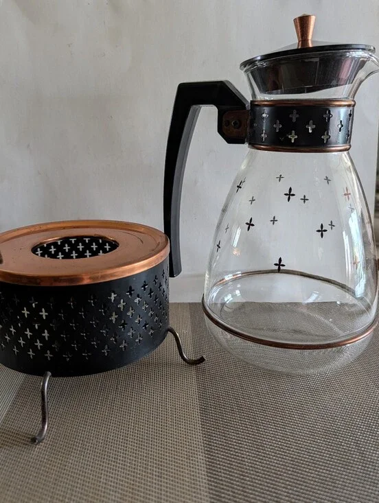 Pyrex Silas Coffee Carafe with warmer classic MCM atomic style