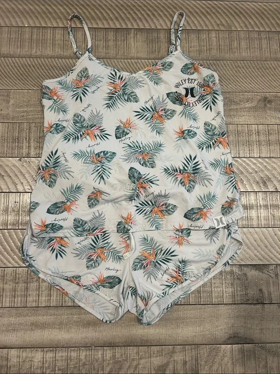 Hurley White Tropical Print Girls' Romper with Green & Orange Accents