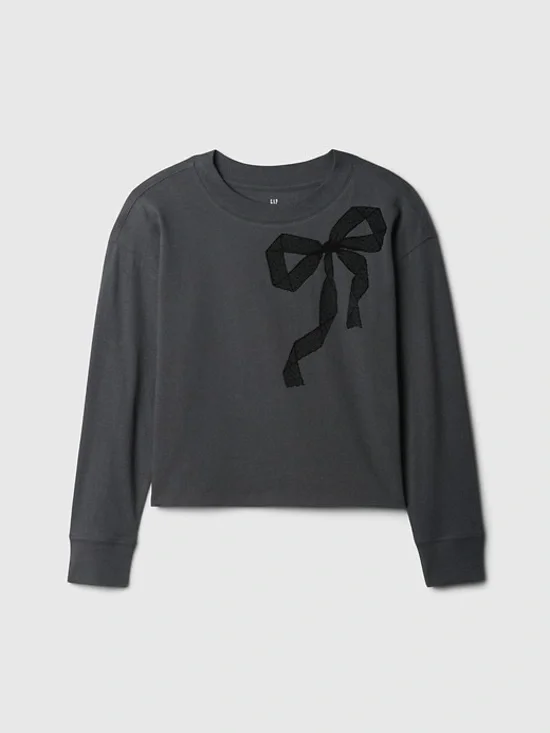 GAP Charcoal Long-Sleeve Tee with Black Bow