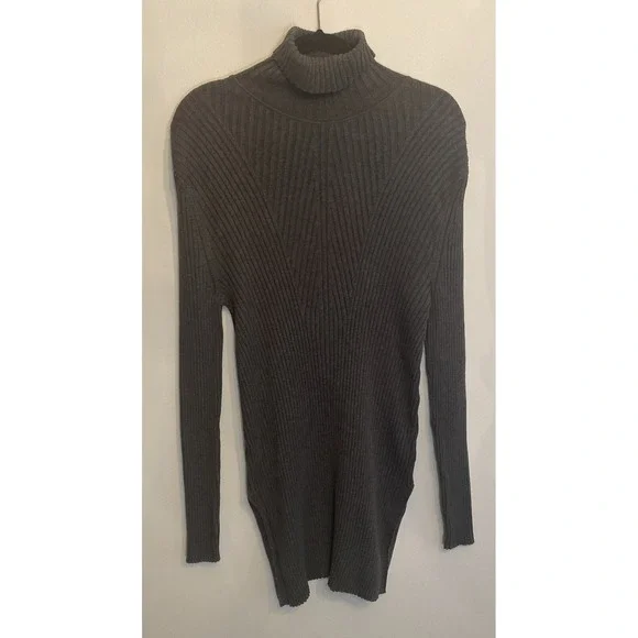 Peruvian Connection Sweater Dress/Top Pima Cotton Side Slits Gray Ribbed Size M‎
