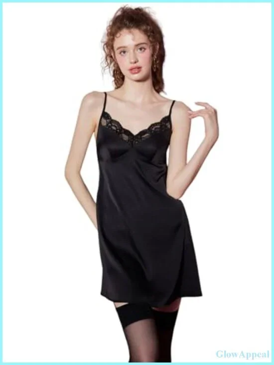 Silky Satin Nightgown Adjustable Spaghetti Strap V-Neck Sleeveless Dress