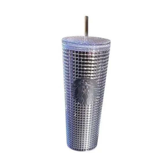Starbucks Silver Jeweled Mirrored Holiday 24oz Venti Cold Travel Bling Tumbler