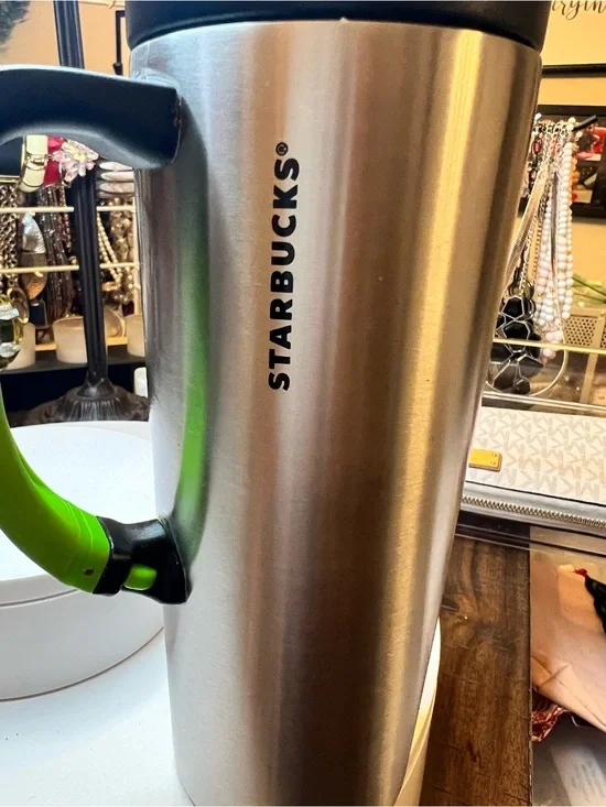 Starbucks Stainless Steel Travel Mug with Green Handle