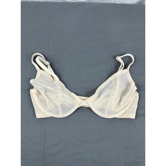 Victoria's Secret Sheer Mesh Unlined‎ Demi Balconette Bra Beige 32C