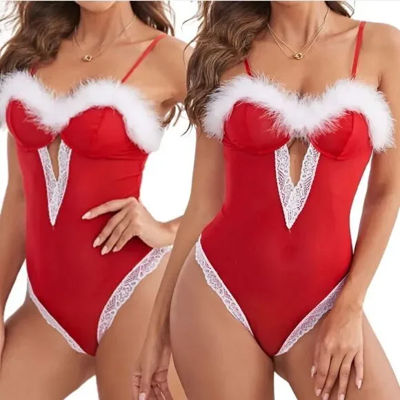 Women's Christmas Lingerie Outfit Fancy Bodysuit Underwear Babydoll Nightwear US