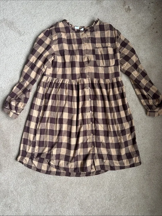 GAP Brown and Cream Buffalo Plaid Button-Front Kids Dress