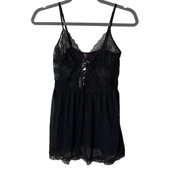 Adore Me Yolandi Black Babydoll Medium Sheer Romantic Glam‎ Lingerie Boudoir