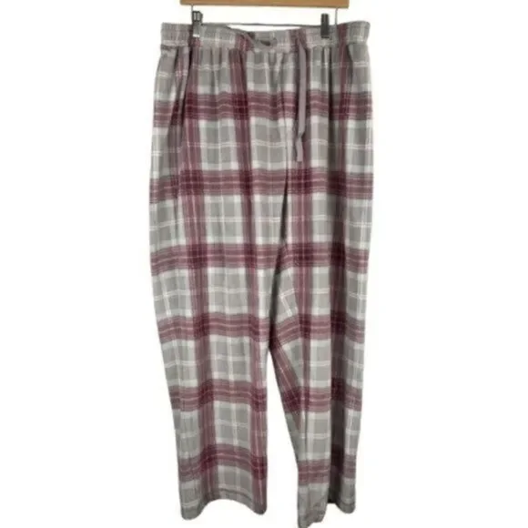 Nordstrom Fleece Plaid Pajama Sleep Bottoms Burgundy Gray Plaid Small NWT