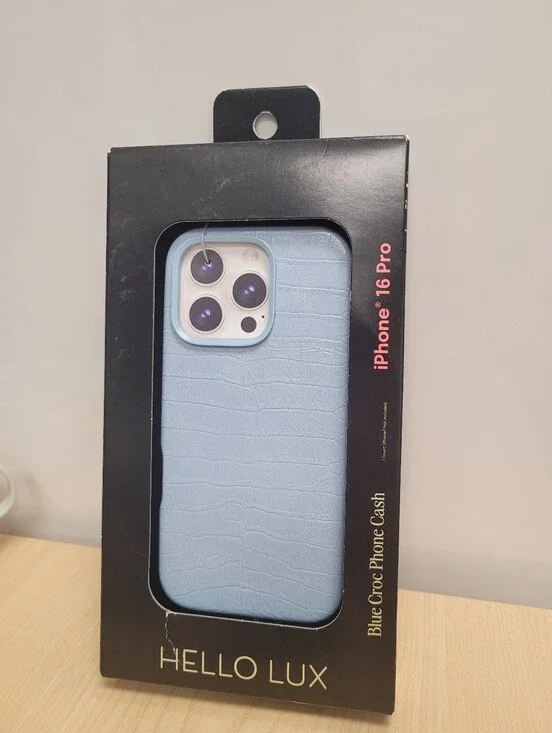 Hello Lux Light blue faux crocodile textured phone case for iPhone 16 Pro
