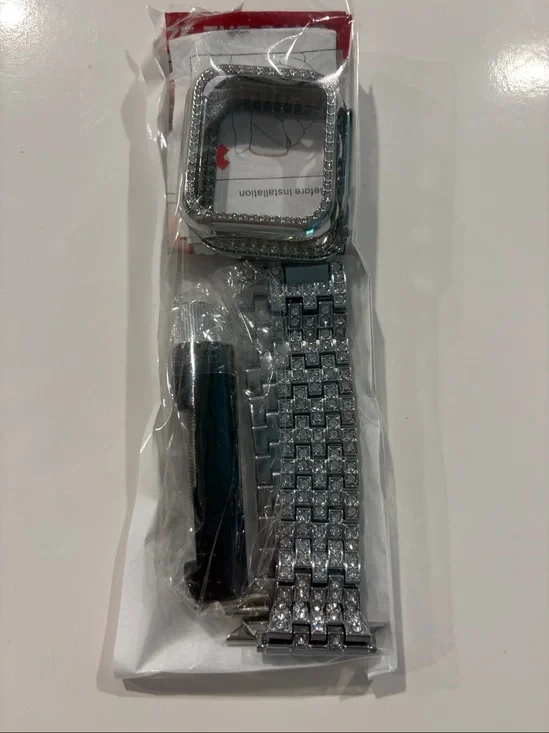 Bling Bands Compatible w/ Apple Watch Women 11/10 42mm Case-Silver #2