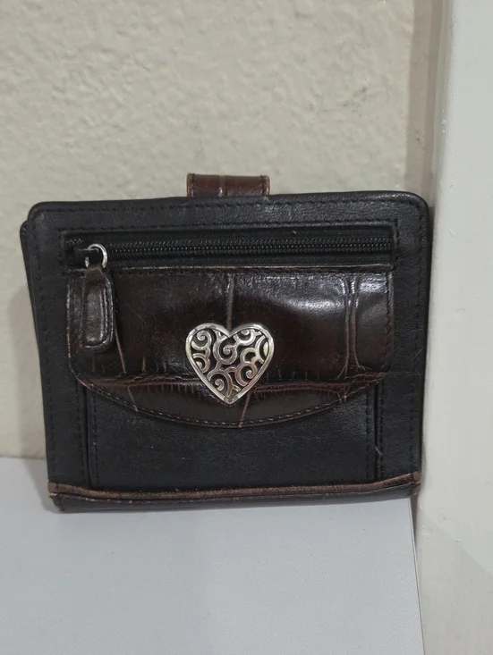 Brighton Brown and Black Leather Wallet with Decorative Silver Heart