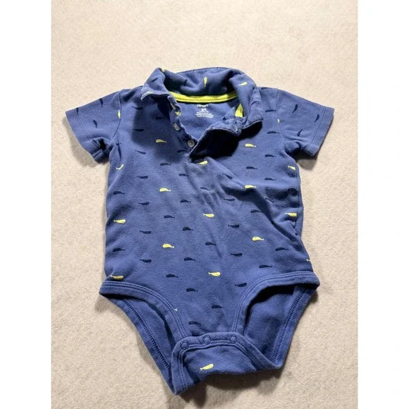 Carters Baby Boys Blue Whale Print Polo Bodysuit Short Sleeve 24 Months
