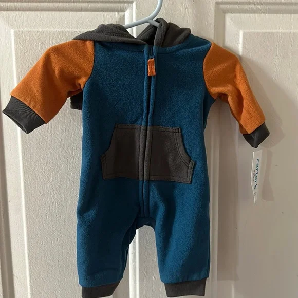 *FINAL* CARTER’S BABY FLEECE ONESIE: BLUE/GRAY/ORANGE: NEW WITH TAGS: NEWBORN