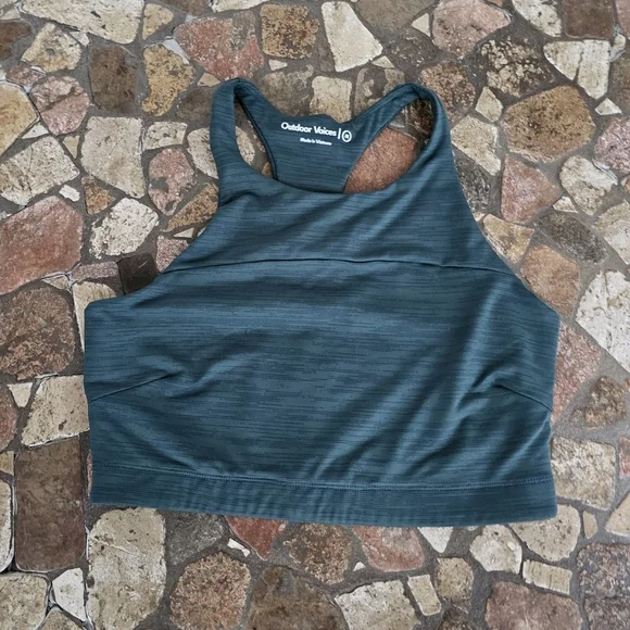 Outdoor Voices TechSweat Move Bra Spruce Green Racerback Cropped Size M