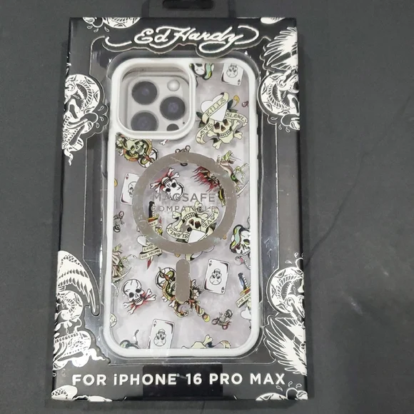 Ed Hardy white clear transparent ed hardy print iPhone 16 pro max phone case new